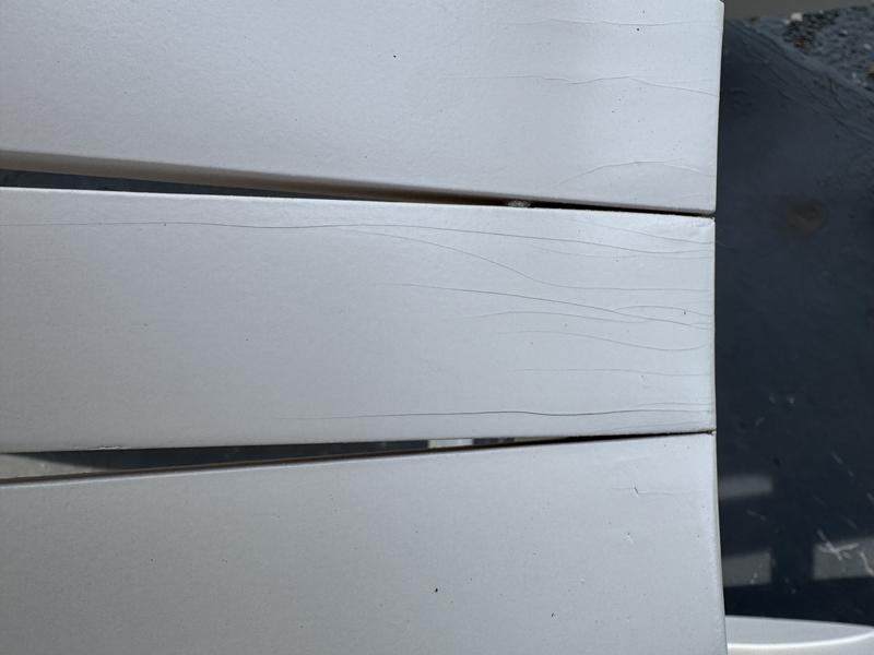 Paint is cracking on the chairs after one week after it was in only ONE rain shower. Not outdoor worthy