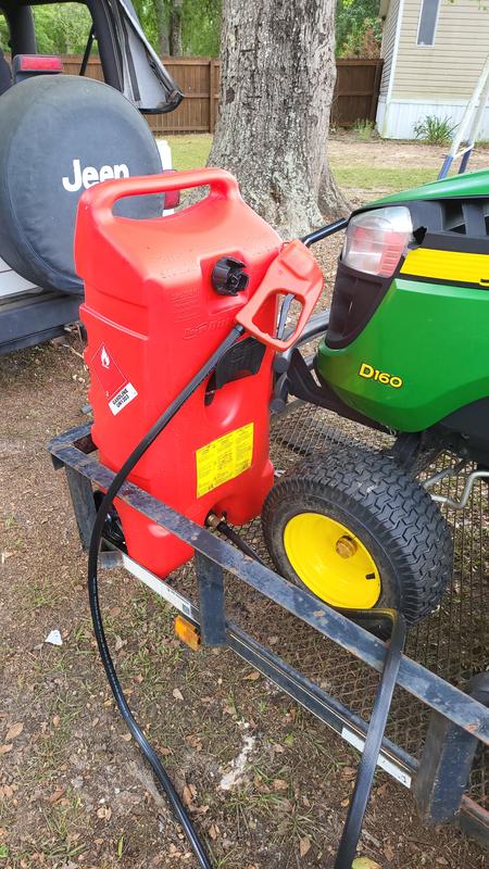 I keep my fuel caddy on my trailer so it's up higher to allow for gravity
