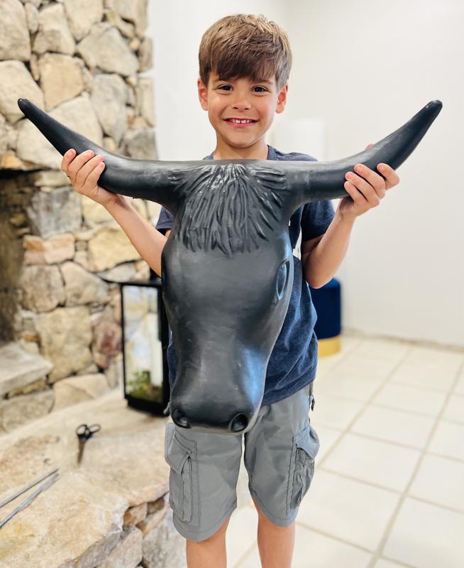 Max was excited to receive his cowhead. Now he’s waiting for his lasso!