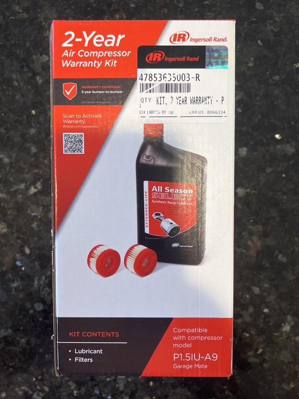 Ingersoll Rand 2 Year Warranty Startup Kit, P1.5IU-A9 Garage Mate