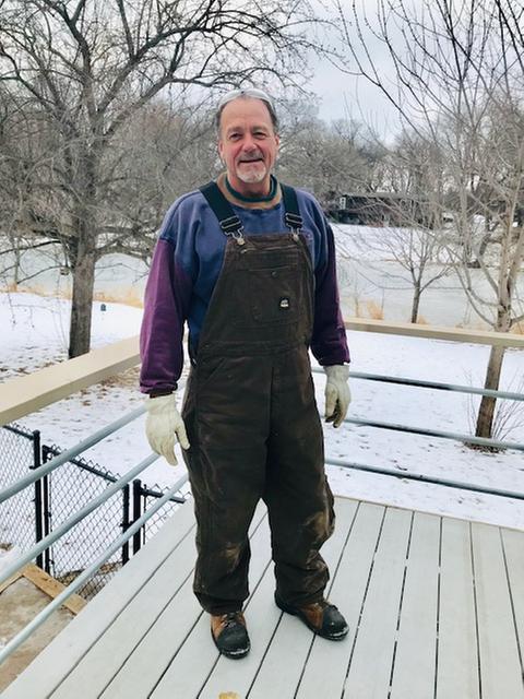 My happy husband in his Berne, bib overalls!