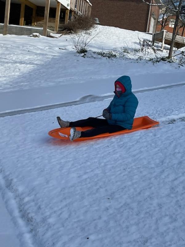 TRYING MY NEW TOY, SLED IN THE FRONT YARD
