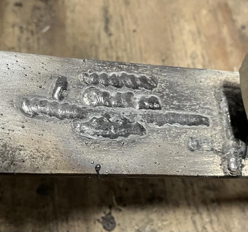 first beads with the welder while adjusting settings