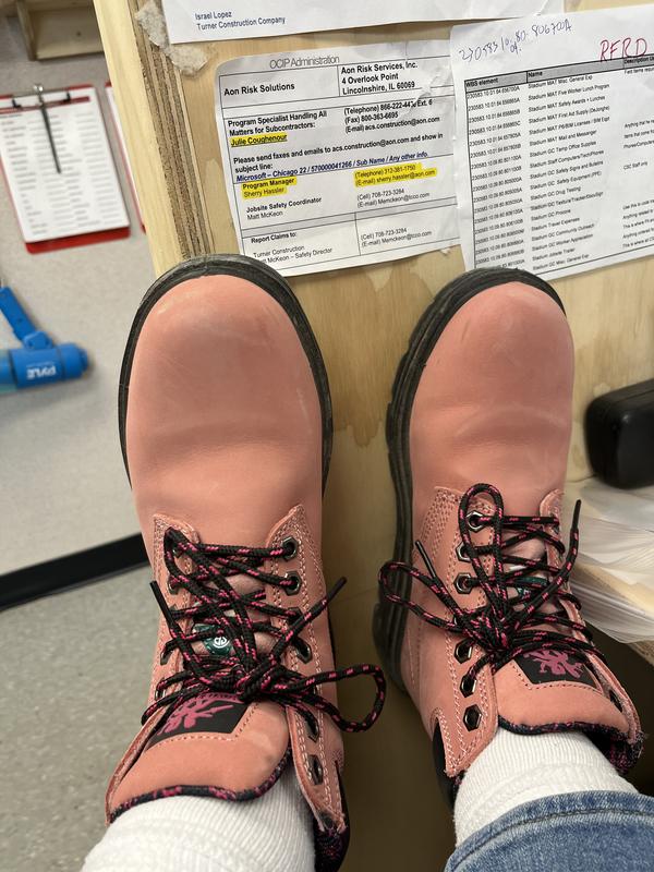 Wide width due to steel toe, perfect fit.