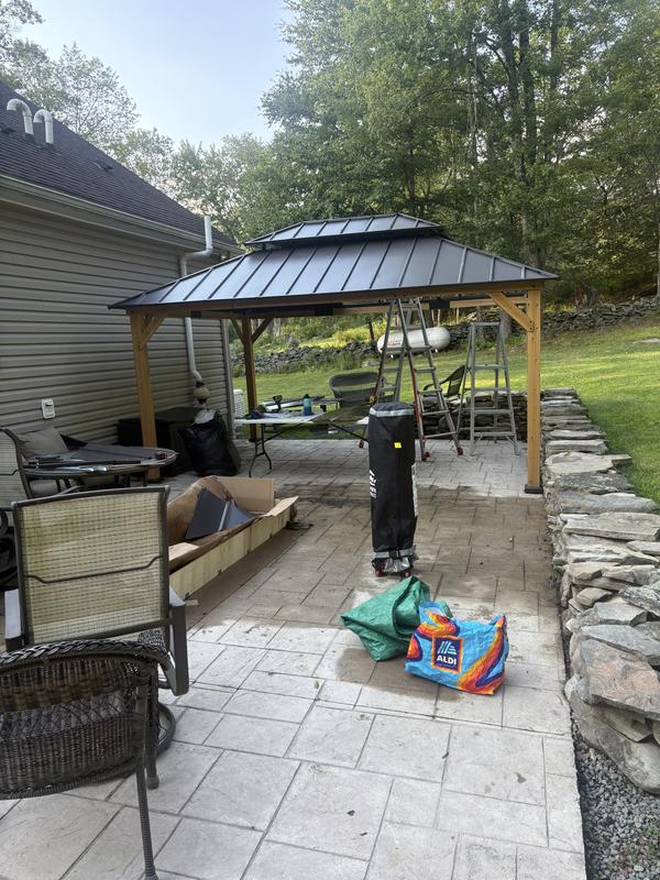 Sunjoy 12 x 16ft. Extra Large Cedar Wood Gazebo, Outdoor 2-Tier