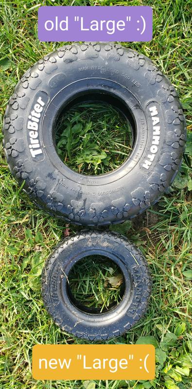 This TireBiter toy compared to the "New Large" TireBiter toy