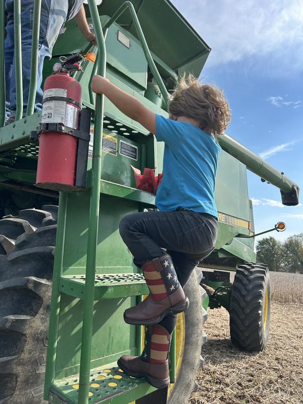 On His Way Up the Combine with Durango Boots