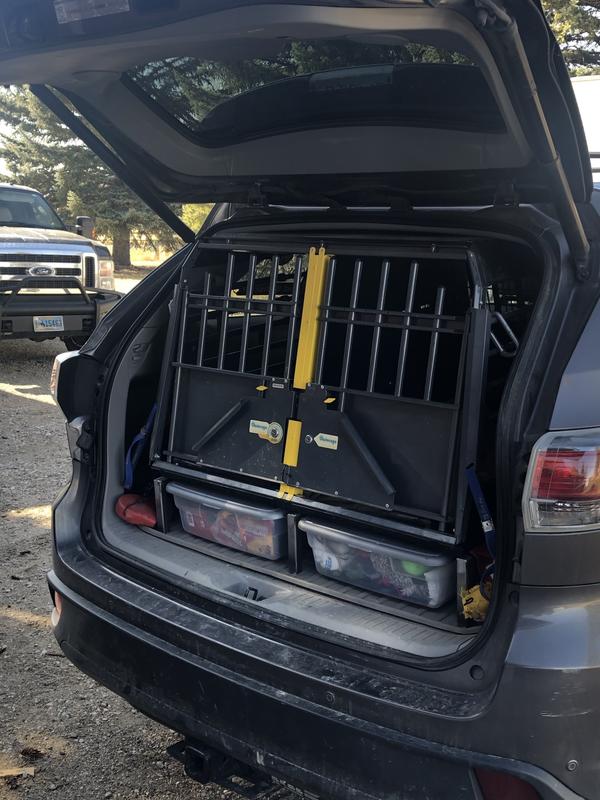 Crate on metal platform for storage below