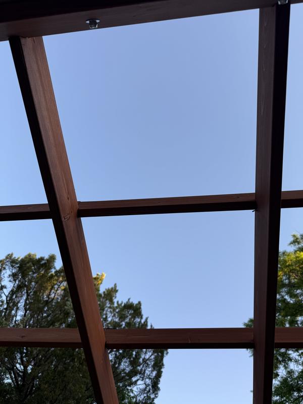 Had to drill holes, splitting wood, no snug fit, scars easily, cross beams are too wide apart to give any shade.