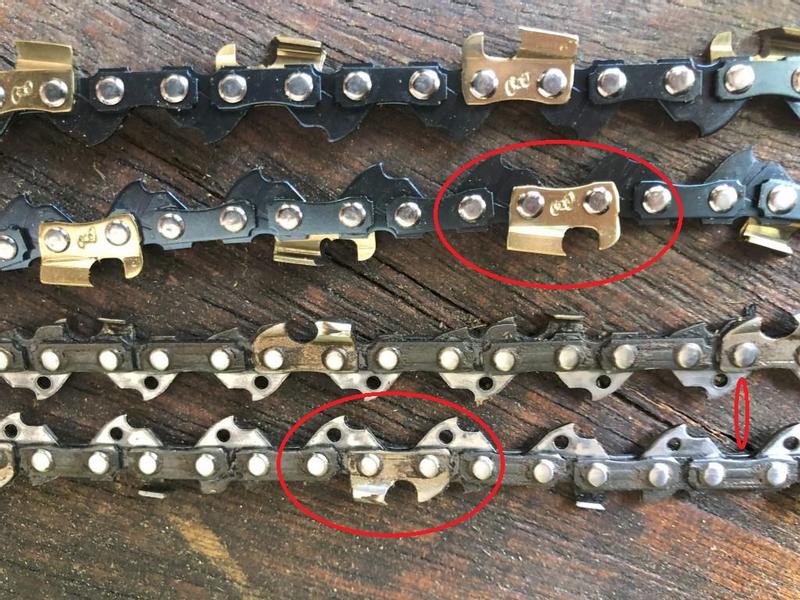 The top chain is the CountryLine SC62, the bottom is an S62. Hard to believe they fit the same saw!