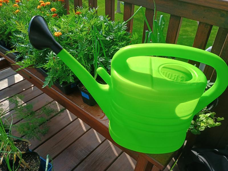 Watering can with the nozzle attached.