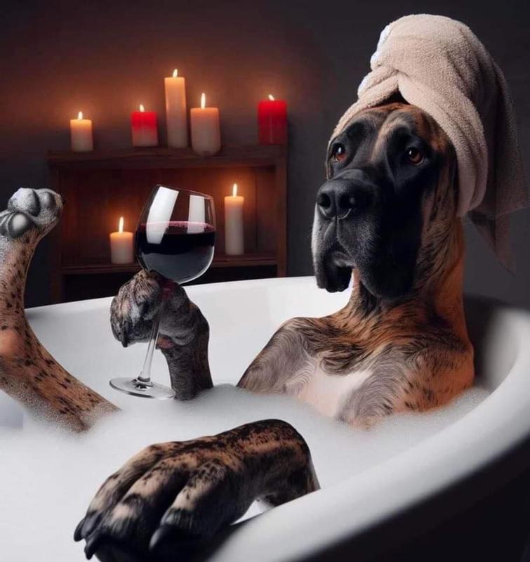 Sasha relaxing after her satisfying meal of Victor brand "Hero" OXOX