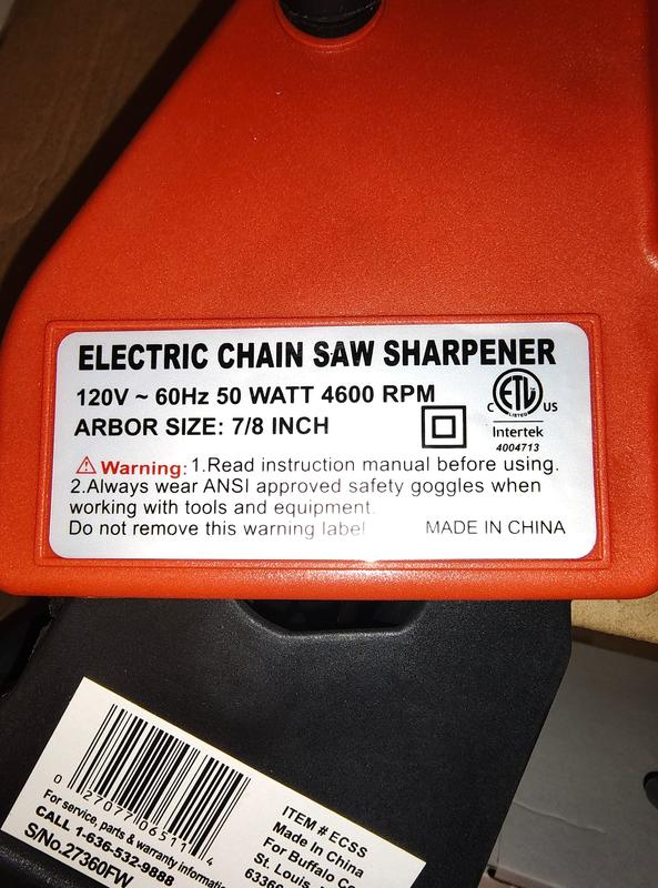Name plate on Chainsaw Sharpener