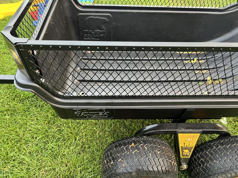 I installed the rails with the cage-side facing out, so that I can install tool holders to hold a brush trimmer, rakes, shovels, chainsaw etc. I noticed others installing them the other way, the manufacturer pictures show them both ways