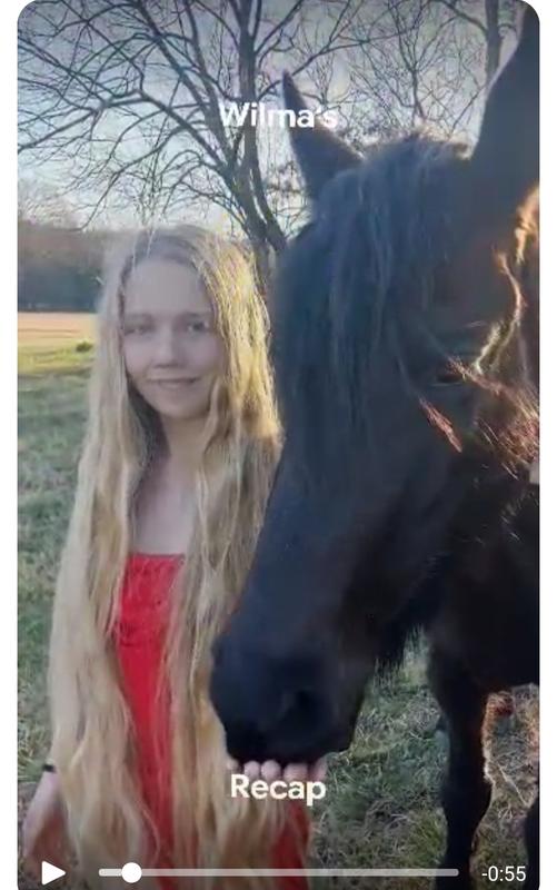 Mustang Maddie with New Dress & Mustang. Notice Maddie giving Treat to her Mustang!