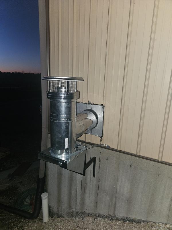 I used the 2ft triple wall pipe to run thru the wall so it was further out