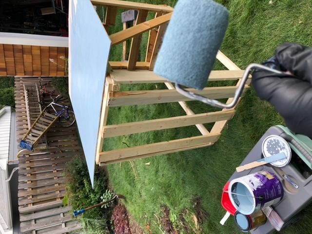 Foil insulation boards are the perfect depth for this frame, added thin craft board to cover the insulation from possible pecking. Paint lightens up the interior and adds some protection from moisture.