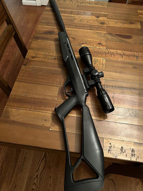 My crossman Fire with upgraded Pinty Scope (you'll need to buy a picatinny rail but they are cheap)