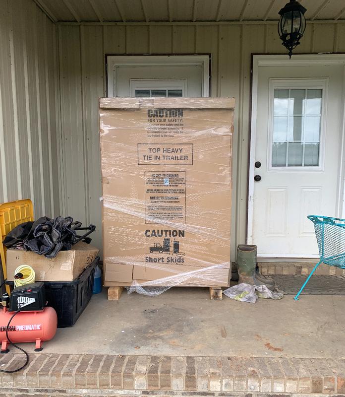 How it was delivered, I set it on the back porch with my tractor