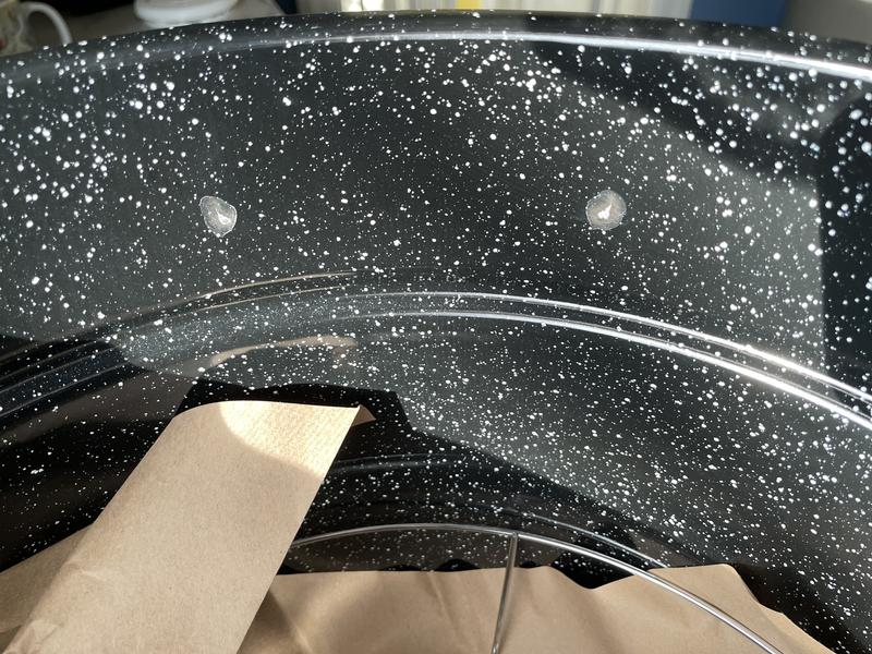 Enamel chipped off where handle is welded