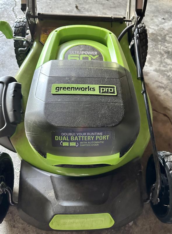 Greenworks 60 volt lawn mower front view