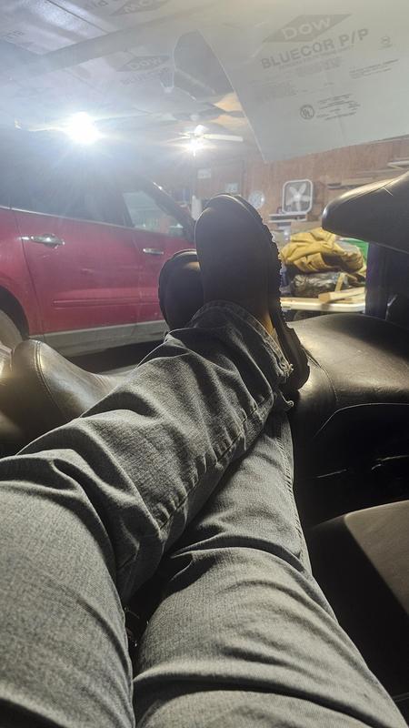 Sitting in a garage supper comfortable