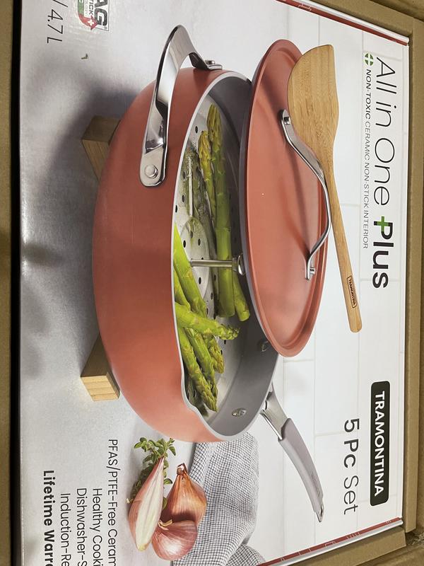 All in One Plus Pan, 5 Qt Ceramic Non Stick - Sea Salt Green