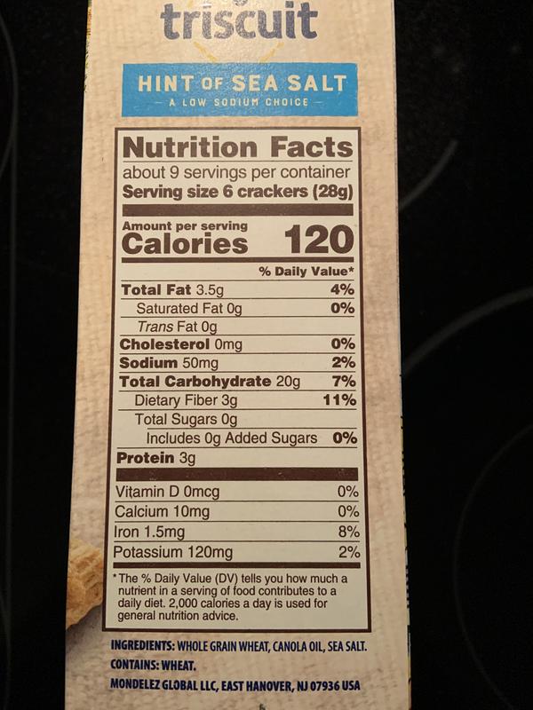 Triscuits Nutrition Label