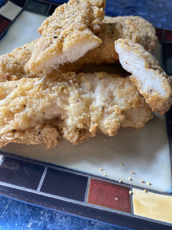 Chicken strips turned out perfectly. Crispy on the outside and juicy on the inside.
