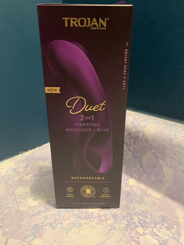 trojan duet 2-in-1 vibrating massager + ring Trojan Duet 2-in-1 Rechargeable Couples Vibrator with Dual Motors main image 1