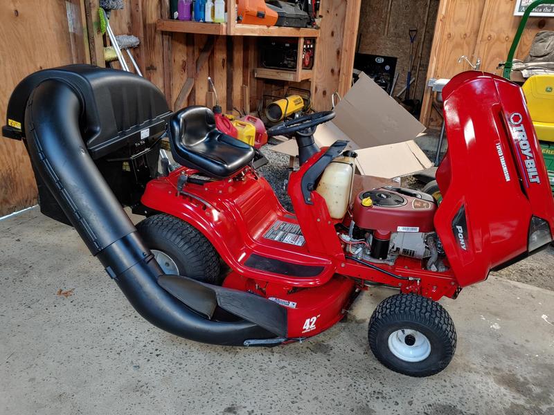 Troy bilt pony riding mower bagger sale