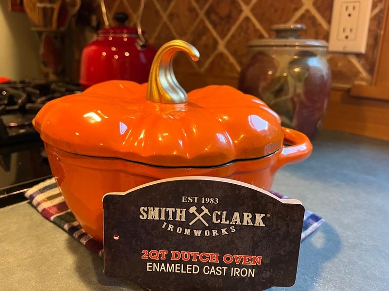 NEW SMITH & 2024 CLARK IRONWORKS 4 quart orange Pumpkin Enameled Cast Iron Dutch Oven