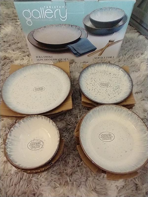 Tabletops Gallery Hobnail Style 4 Piece Timeless Grey Stoneware