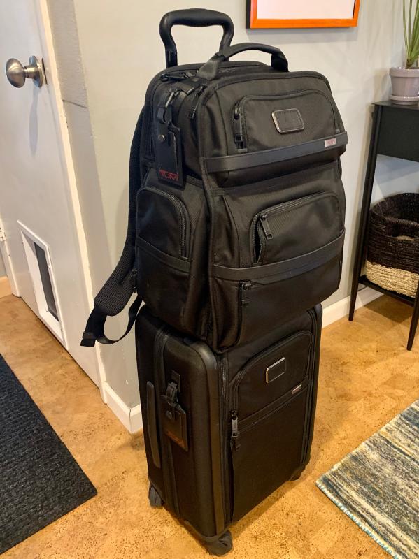 Customer photo for "ALPHA 3 - sleek flagship of pragmatic, four-wheeled carryons - pair w/ ALPHA 3 Brief Pack!"
