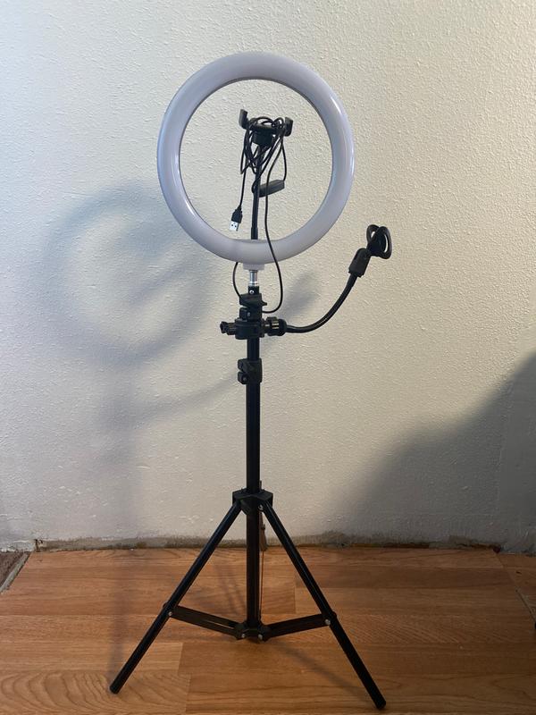 ON AIR Ring Light Pro - 10” LED Ring Light w/ Adjustable Tripod Stand,  Phone Mount & Microphone, Black 