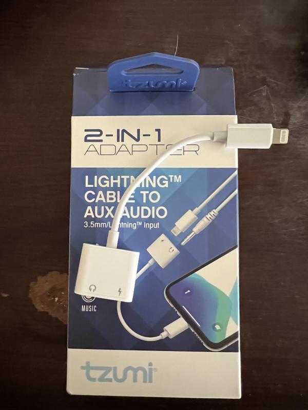 Tzumi 2-in-1 Lightning to Headphone Audio and Charger Adapter 7486HD - The  Home Depot