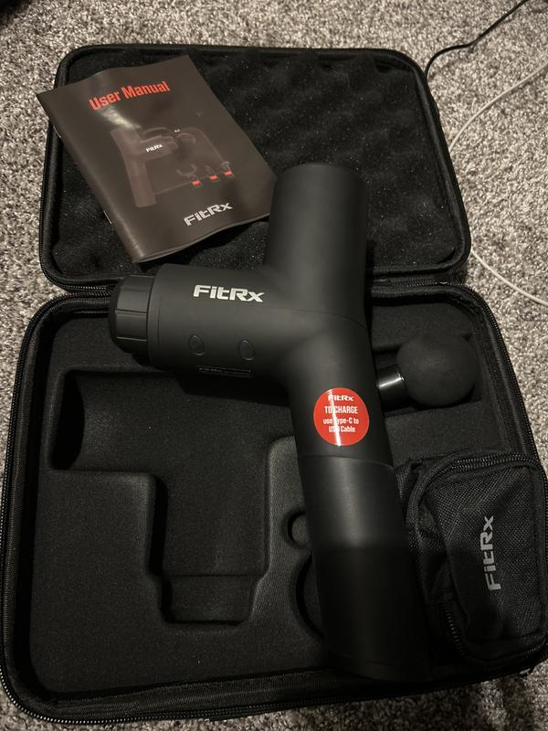 FitRx Neck and Back Massager, Handheld Percussion Massage Gun with Multiple  Speeds and Attachments 