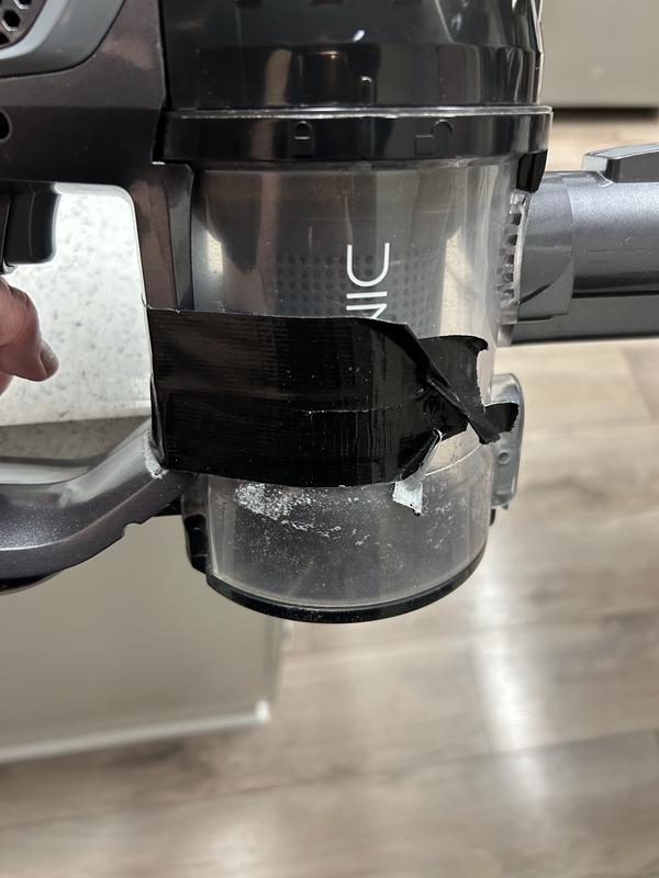 Broken canister where it clips together. Now has to be duct taped to be used.