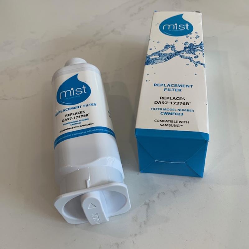 Mist Replacement Filter Model CWMF023 replaces DA97-17376B and is compatible with Samsung refrigerators.