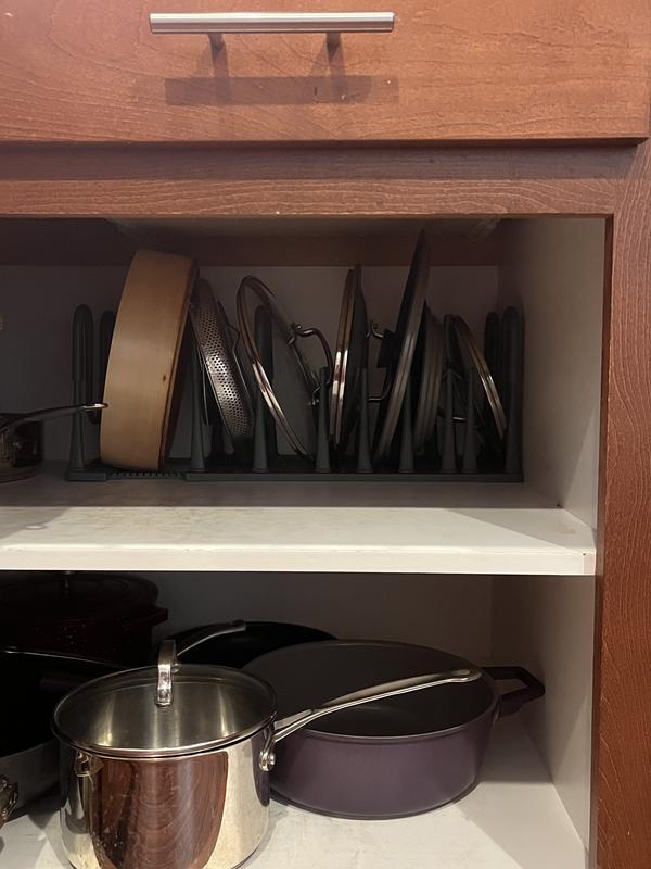 Organizer Per Coperchi Pentola Con Poggiamestolo - Grigio, 18.2x13.6x22.5 Cm - Tiene 2 Coperchi E Utensili A Portata Di Mano