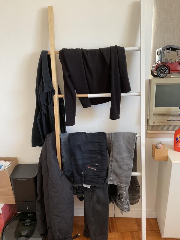 With my work clothes.