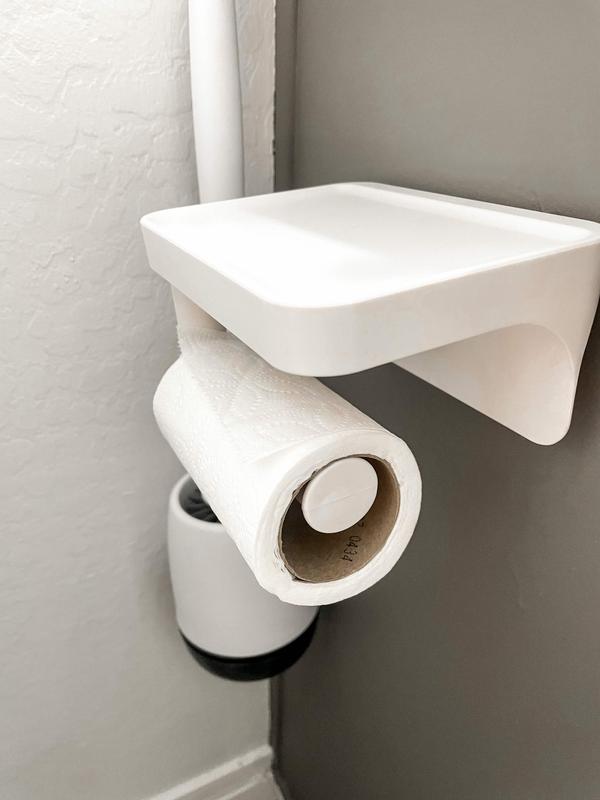 Porte-papier de toilette blanc à ventouse avec tablette