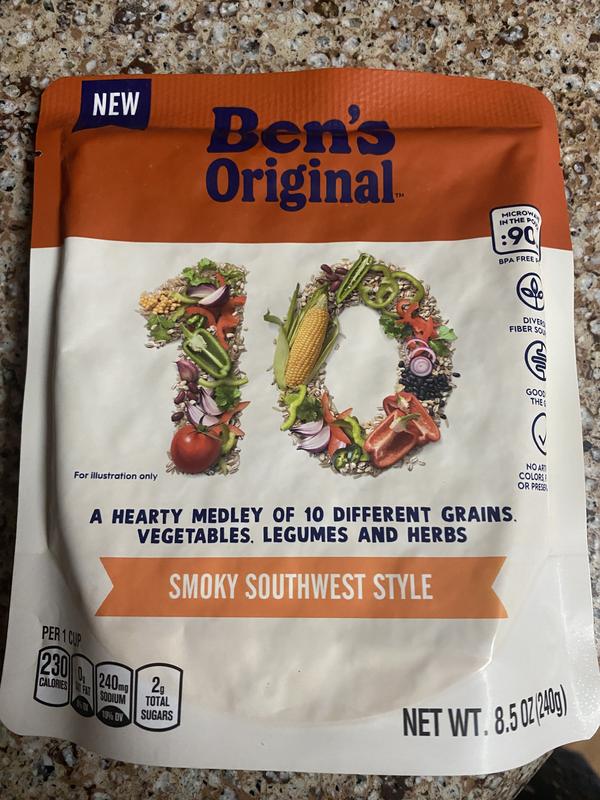 BEN'S ORIGINAL 10 MEDLEY Smoky Southwest, Hearty Medley of Grains,  Vegetables, Legumes and Herbs, Side Dish, 8.5 OZ Pouch