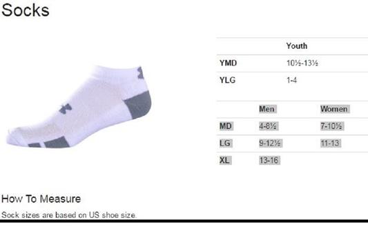 ua sock size chart