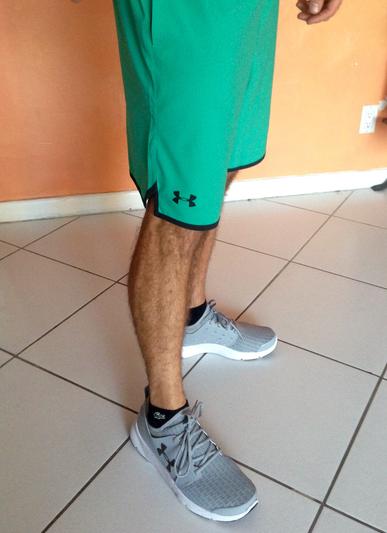 UA Logo on right side of thigh