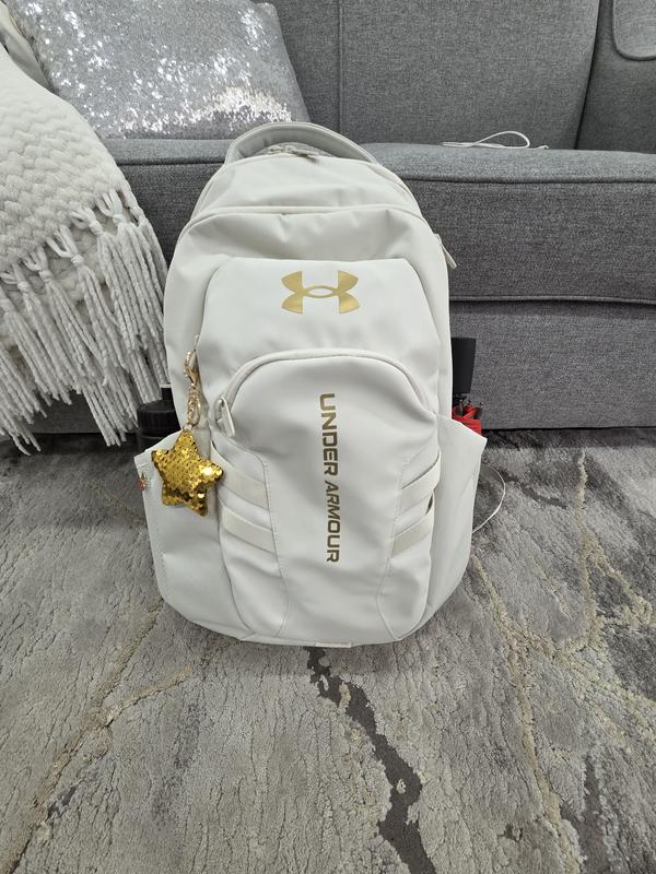 Under Armour White Backpack with Gold Logo Accent Under Armour Hustle 6.0 Pro Backpack - Summit White/Metallic  main image 4