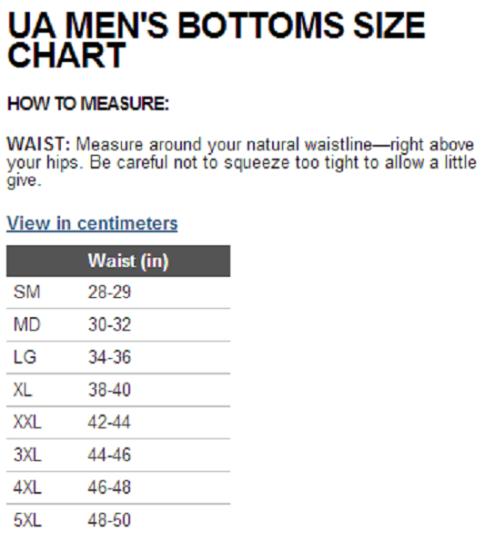 under armour legging size chart