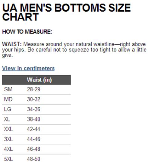 under armor underwear size chart