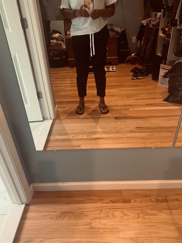 Where the bottom of the pants fall.