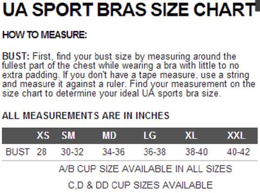 under armor sports bra size chart